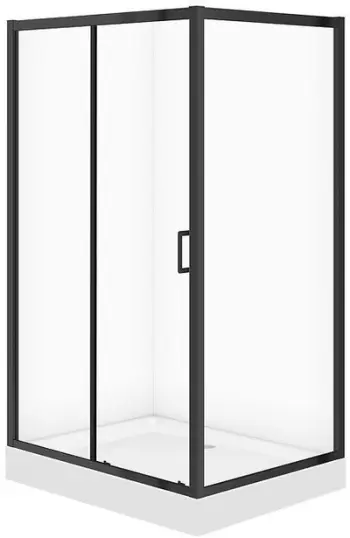 Set kabinë dushi Cersanit Arteco C712, 120x90x190 cm, xham transparent, kornizë e zezë, vaskë Tako 16 cm e bardhë