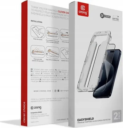 Xham mbrojtës Crong EasyShield për iPhone 15 Pro Max, 2 copë, i zi - 2
