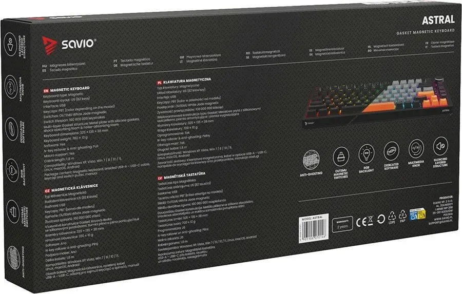 Tastierë gaming Savio Astral Magnetic, 82 taste, RGB, e zezë - 6