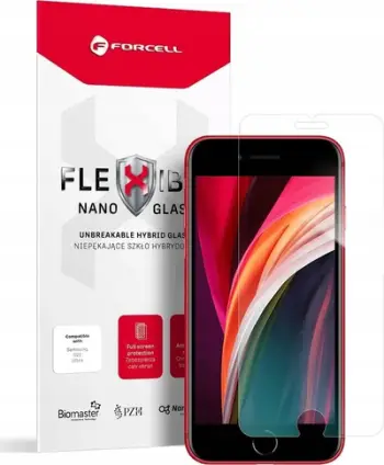 Xham mbrojtës Forcell Flexible Nano Glass për iPhone 7 8 SE 2020 2021, hibrid, 9H, transparent