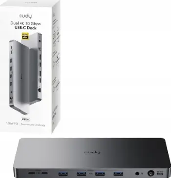Dok USB-C Cudy CS700, Dual 4K, 10 Gbps, alumini, argjend