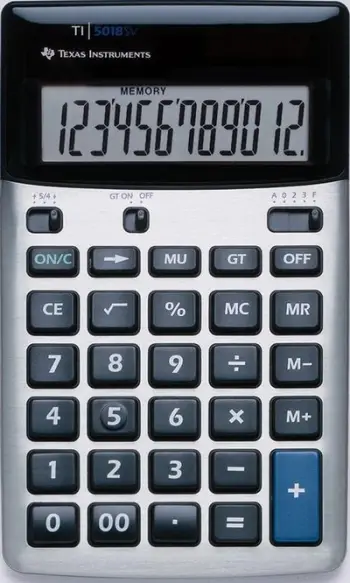 Kalkulator tavoline Texas Instruments TI 5018 SV, ekran 12 shifra, i zi me argjend