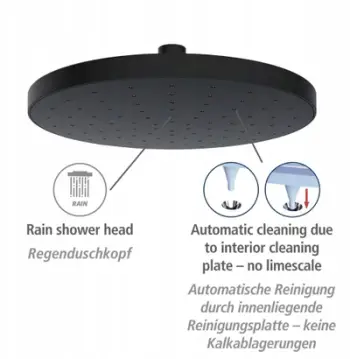 Kokë dushi WENKO Rain Shower, 22.5 cm, Automatic Cleaning, e zezë