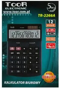 Kalkulator tavoline Toor TR-2266A, 12 shifra, energji diellore dhe bateri, i zi