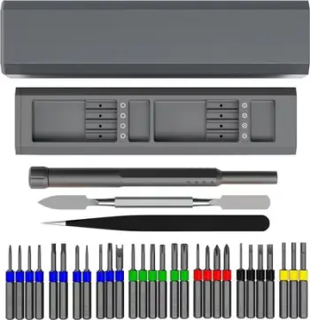 Set kaçavidash precize 30 në 1, çelik S2, dorezë alumini, gri