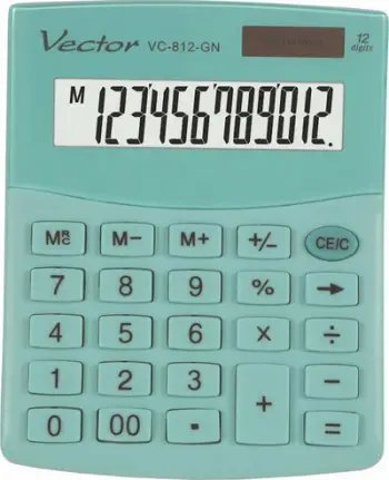 Kalkulator tavoline Vector Smart 3724 KAV VC-812 GN, ekran 12 shifror, energji diellore dhe bateri, gri