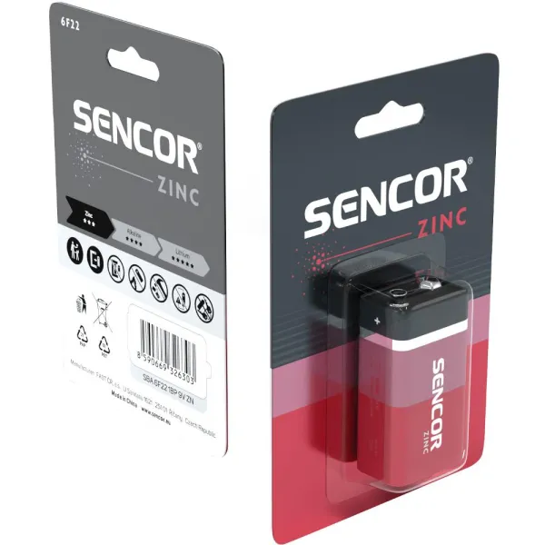 Bateri Sencor SBA 6F22 1BP 9V Zn, 1 copë - 4