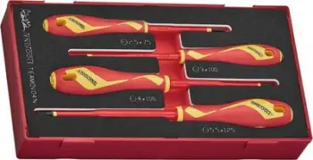 Set kaçavidash të sheshta Teng Tools TEAMDV04N, 4 copë, të izoluara 1000V, me shkumë EVA