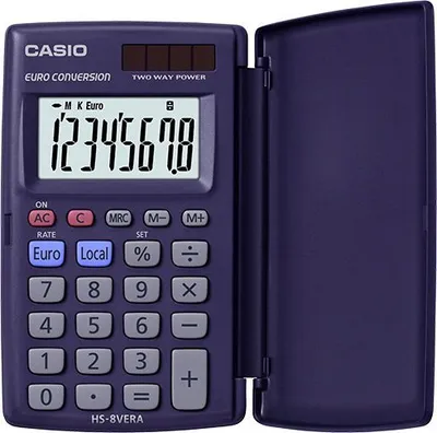 Kalkulator xhepi Casio HS 8VERA, ekran 8 shifror, solar dhe bateri, gri - 1