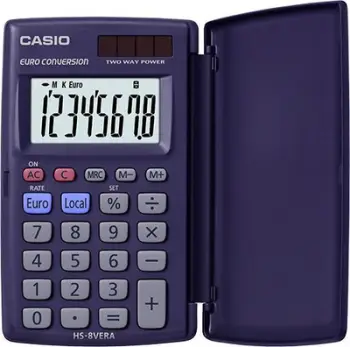 Kalkulator xhepi Casio HS 8VERA, ekran 8 shifror, solar dhe bateri, gri