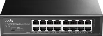 Switch 16-portësh FS1016, kasë metalike, 10/100 Mbps, i zi