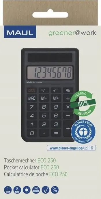 Kalkulator xhepi Maul ECO 250, 8 shifra, energji diellore, i zi