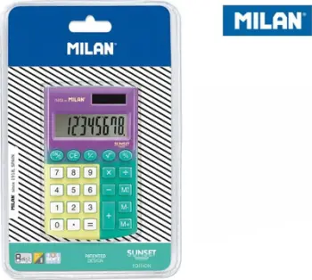 Kalkulator xhepi Milan Pocket Sunset, 8 shifra, solar dhe bateri, vjollcë jeshile verdhë