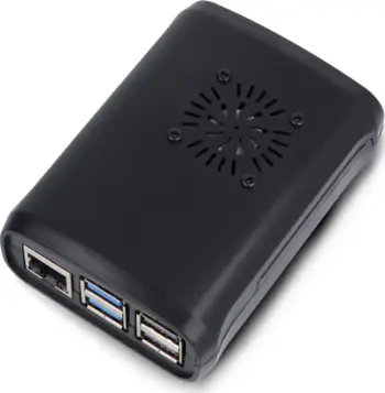 Kuti për Raspberry Pi 5, me ventilator, me ftohës alumini, ABS, e zezë