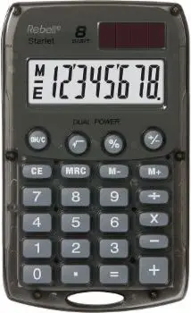 Kalkulator xhepi Rebell STARLET, 8 shifra, solar dhe bateri, gri