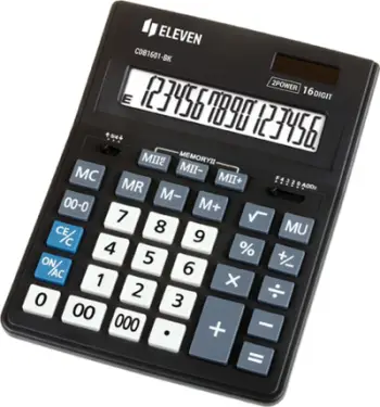 Kalkulator zyre Eleven CDB1601-BK, ekran 16 shifra, energji diellore dhe bateri, i zi
