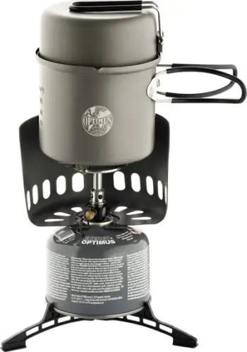 Set kampingu Optimus Elektra FE Cook System, sobë Crux Lite, tenxhere me veshje jo-ngjitëse, i zi