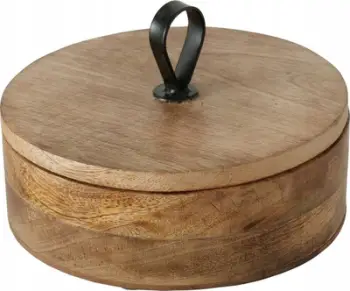 Kuti rrethore dekorative Kabir, dru mango, 19 cm, kafe natyrale