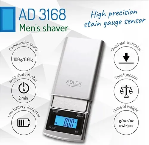 Peshore precize, Adler AD 3168, 100 g / 0.01 g, ekran LCD me ndriçim, numërim copash - 4