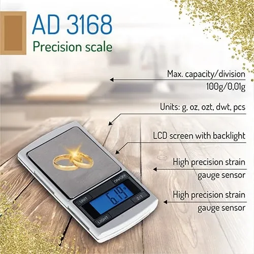 Peshore precize, Adler AD 3168, 100 g / 0.01 g, ekran LCD me ndriçim, numërim copash - 8