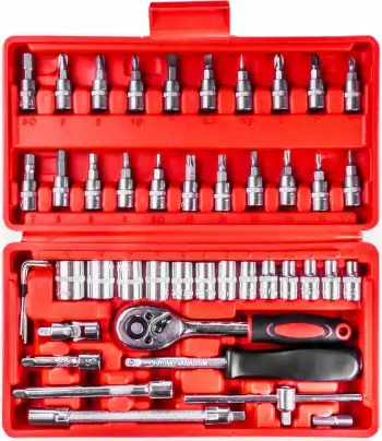 Set çelësash me koka 1/4” për riparime, në kuti me 46 pjesë