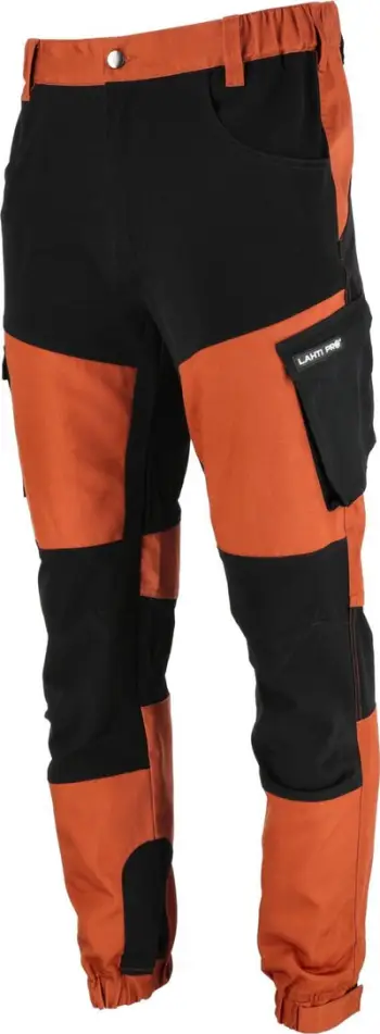 Pantallona pune Lahti PANTS WITH STRETCH ELEMENTS, përbërje poliester pambuk, me elemente elastike 4 way, të kuqe të errëta me të zeza, M