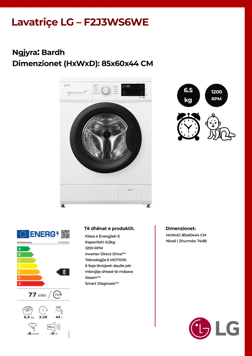 Lavatriçe 6.5kg LG – F2J3WS6WE - 2