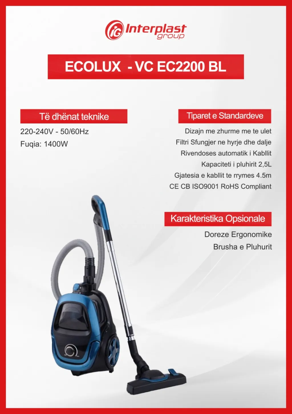 Thithëse Elektrike Ecolux – EC VC2200 BL - 2