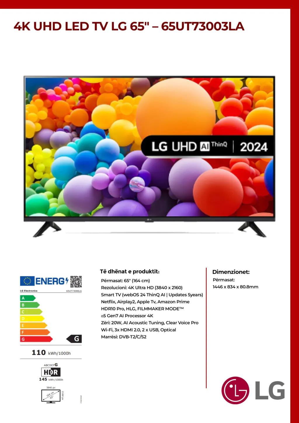 4K UHD LED TV LG 65″ – 65UT73003LA - 2