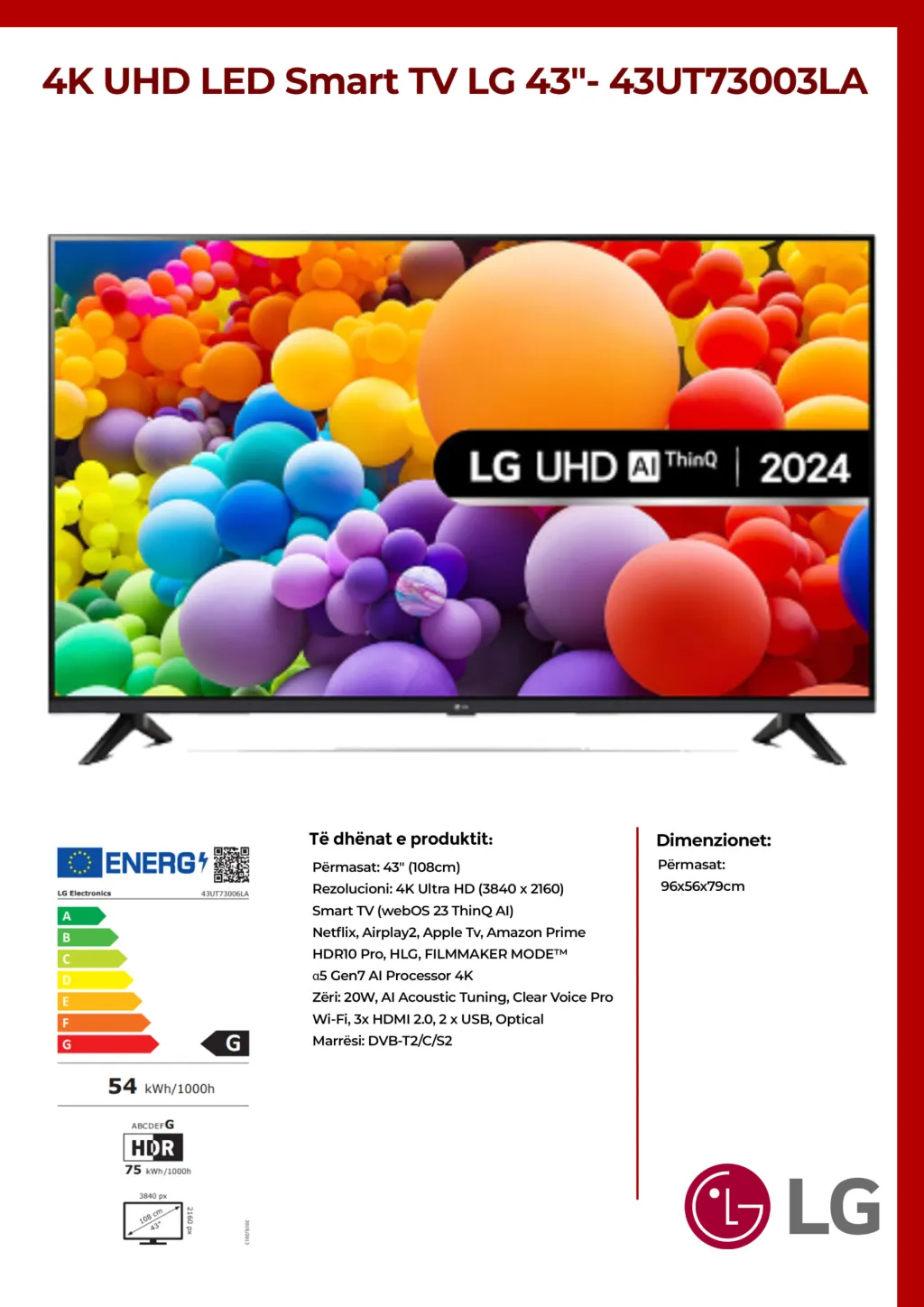4K UHD LED Smart TV LG 43″- 43UT73003LA - 2