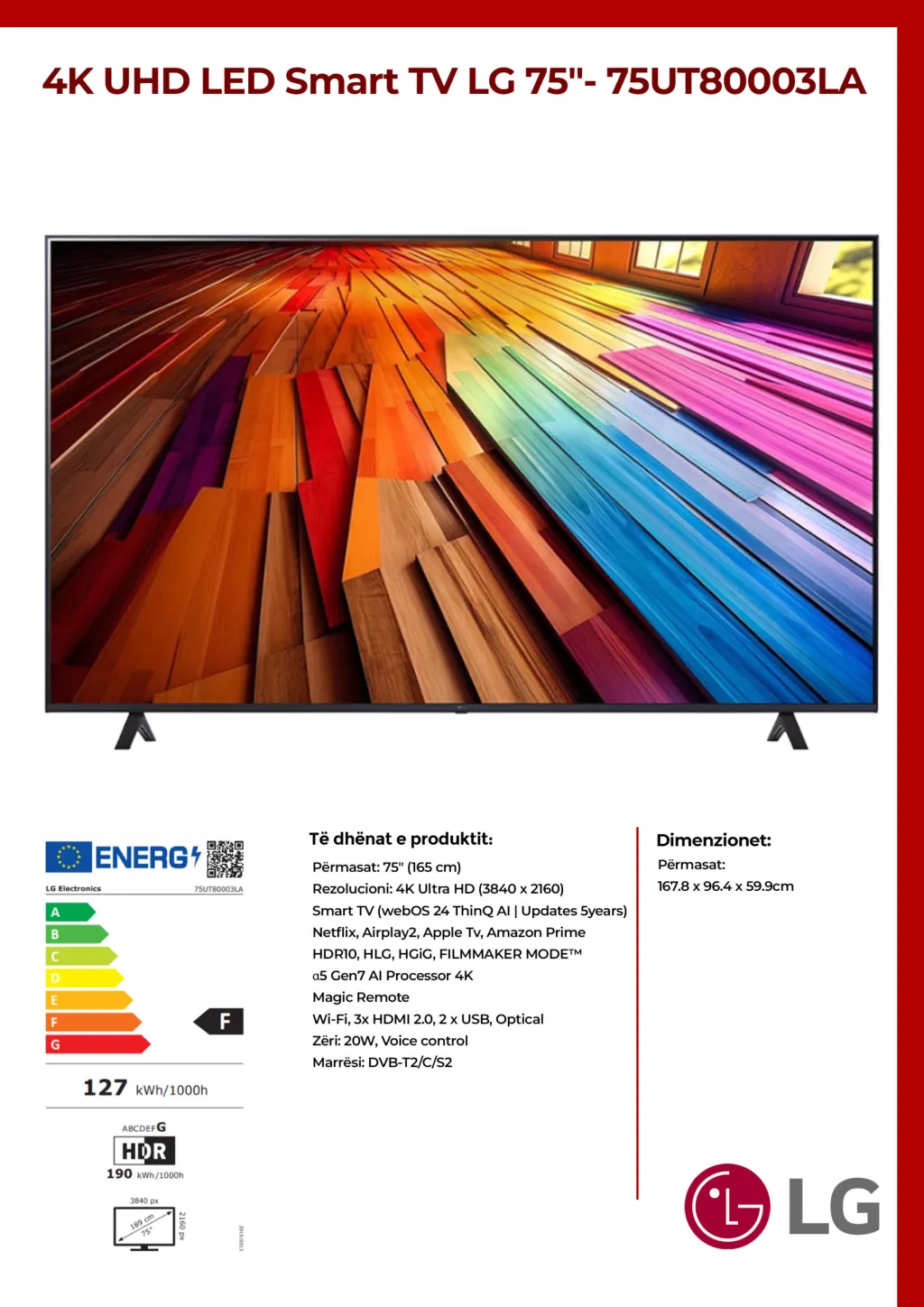 4K UHD LED Smart TV LG 75″- 75UT80003LA - 2