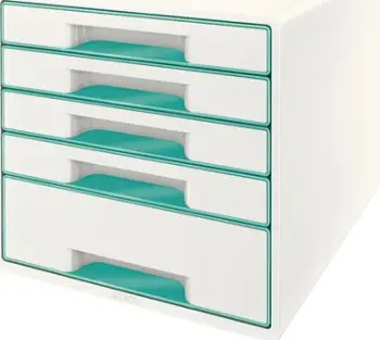 Kuti sirtarësh Leitz CUBE WOW, 5 sirtarë, plastikë, e bardhë perlë e kaltër akull