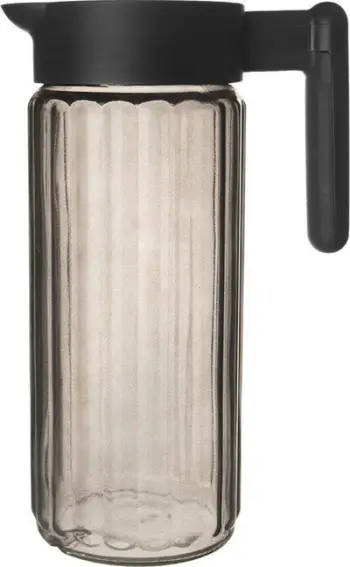 Karafë qelqi me kapak dhe grykë, dorezë e rehatshme, transparente