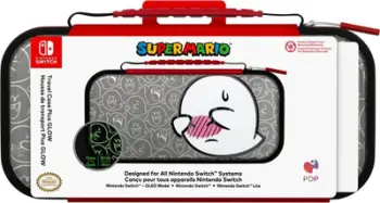 Kuti udhëtimi PDP Nintendo Switch Travel Case Plus Glow Boo Hoo, 3D që ndriçon, për të gjitha modelet Switch, e bardhë e kuqe