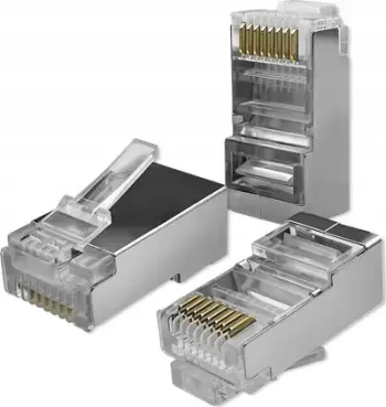 Konektor RJ45 Qoltec Through Plug CAT6 FTP, Pass Through, kontakte të veshura me ar, set 10 copë, transparent