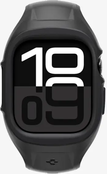 Rrip dhe mbrojtëse Spigen Liquid Air Pro për Apple Watch 10 46mm, silikoni, i zi mat