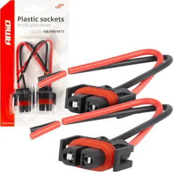 Konektorë llambash AMiO 03182, set 2 copë, për H8 H9 H11, plastikë rezistente