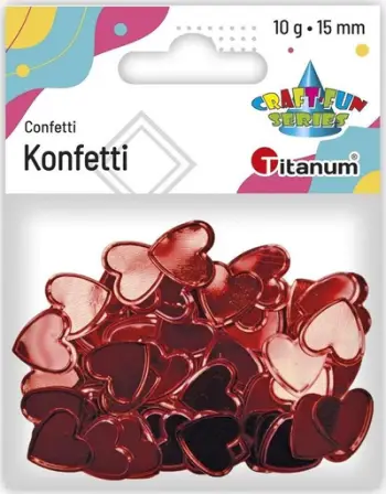 Konfete dekorative Titanum Confetti Hearts, 10 g, forma zemër, të kuqe