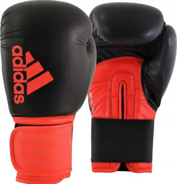 Doreza boksi Adidas Hybrid 100, 10oz, PU, të zeza me të kuqe