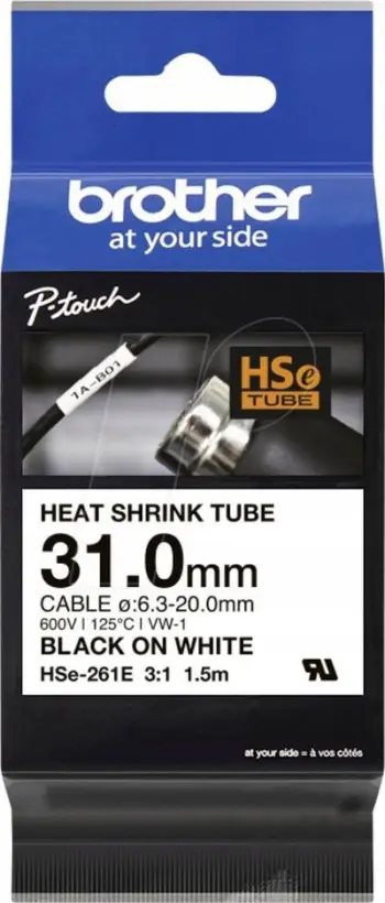 Tub termotikues Brother HSE-261E, 31mm, Black on White