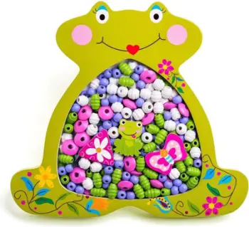 Set rruazash druri Woody Bead Stringing Frog, kreativ, për fëmijë 3+