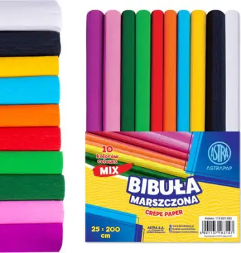 Letër dekorative ASTRA Crumpled Tissue Paper, set 10 fletë, 25x200cm, miks ngjyrash