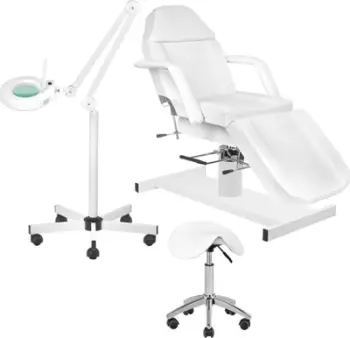 Set salloni Activeshop Armchair 210 S5 LED Magnifying Lamp Stool 302, për sallone bukurie, profesional, i bardhë