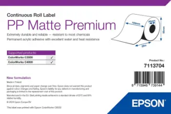 Rrip etiketash Epson 7113704, 29 m, 105 mm, i bardhë vetëngjitës