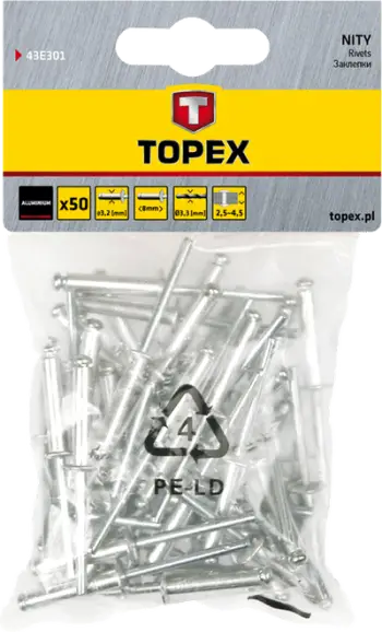 Gozhda alumini Topex 43E421, 4x10mm, 800 copë, argjendi