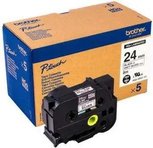 Rrip etiketimi Brother HGE-M951V5, 24mm, 8m, tekst i zi mbi argjend mat, set 5 copë
