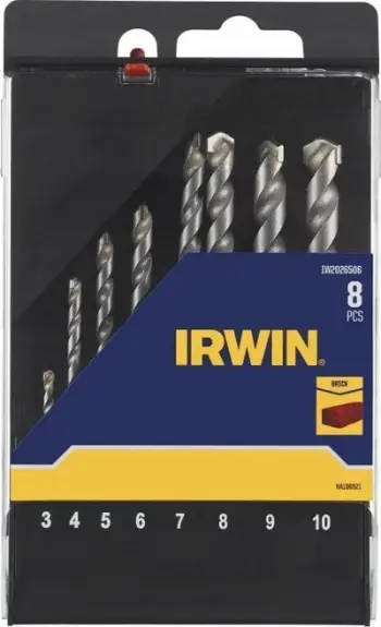 Set sfurqesh betoni Irwin, 8 copë, 3 deri 10 mm, me kasetë
