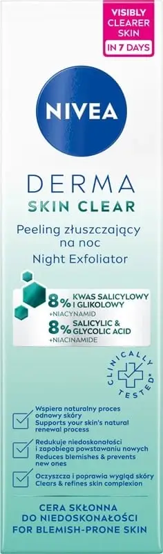 Peeling nate për femra Nivea Derma Skin Clear Night Peeling 40ml