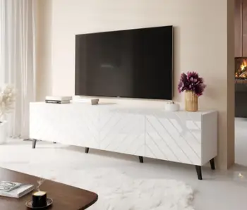 Komodë TV Cama ABETO 200x42x52, MDF me shkëlqim, e bardhë