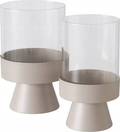 Set shandanësh Boltze Glass Candlestick, bazë metalike, set 2 copë, bezhë - 1